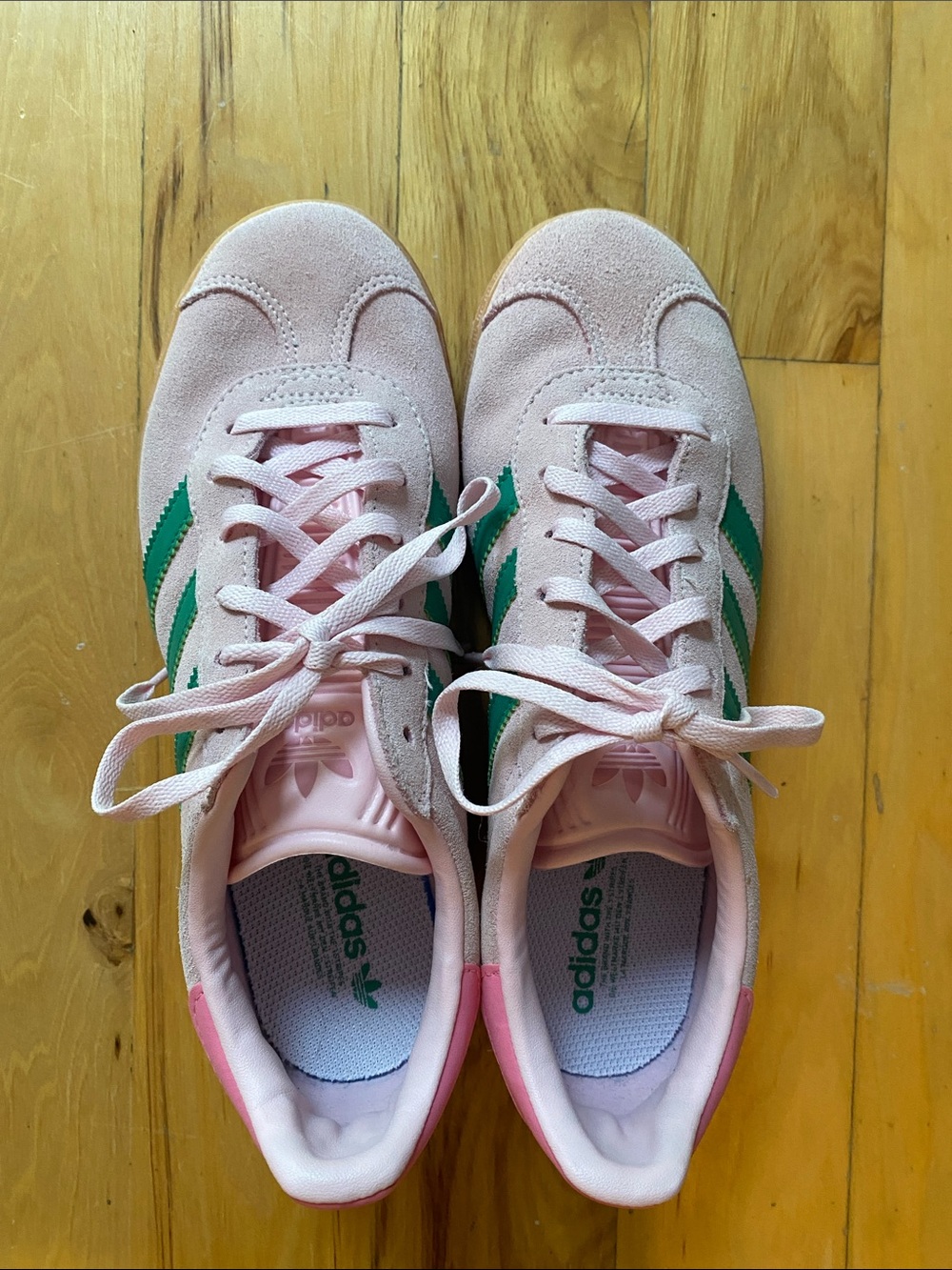 adidas Pink Suede Sneakers with Green Stripes